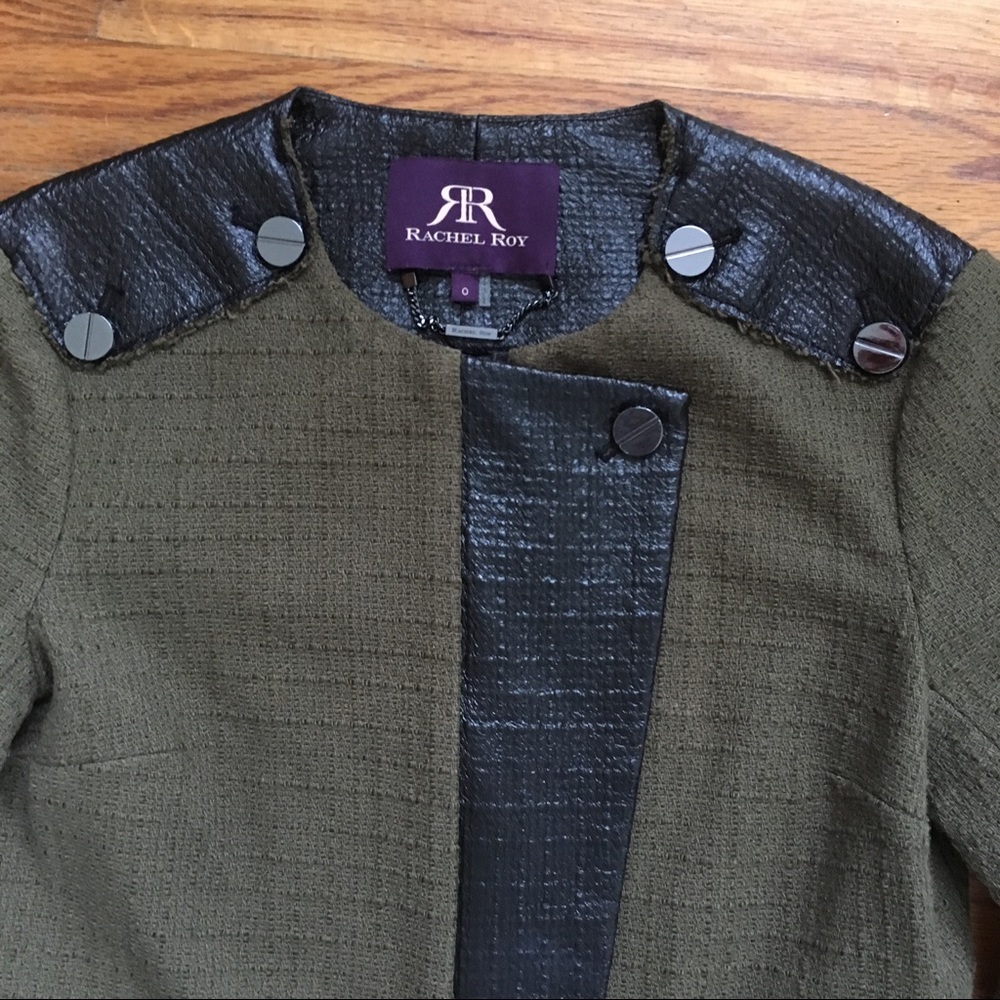 Rachel Roy Green Tweed Jacket Size 0 EUC - Picture 5 of 8